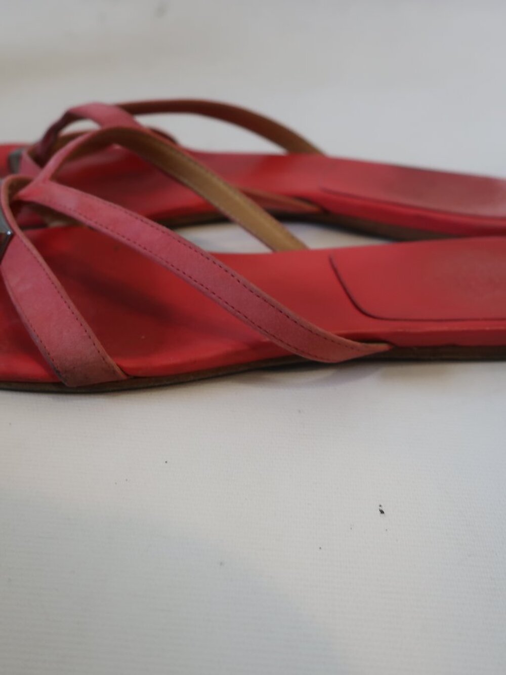 Women Hermes Red Leather Corfou Thong Sandals W/Silver Hardware 38 EU/US 8 - Picture 6 of 11
